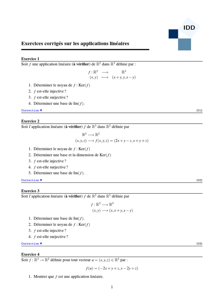 Exercices sur les applications linéaires | PDF | Application linéaire ...