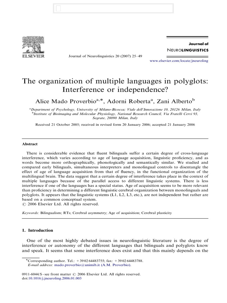 Language Interference in Polyglots | PDF | Second Language | Language ...