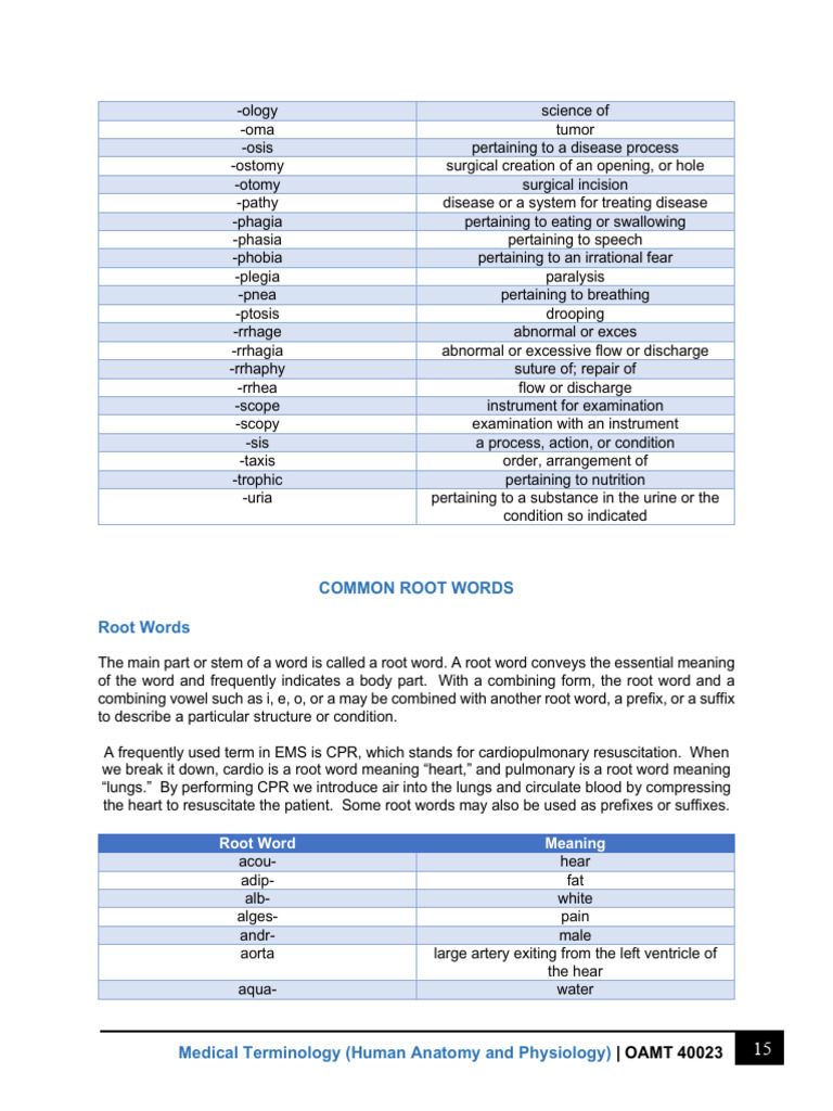 ROOT WORDS (1) | PDF | Cardiopulmonary Resuscitation | Human Anatomy