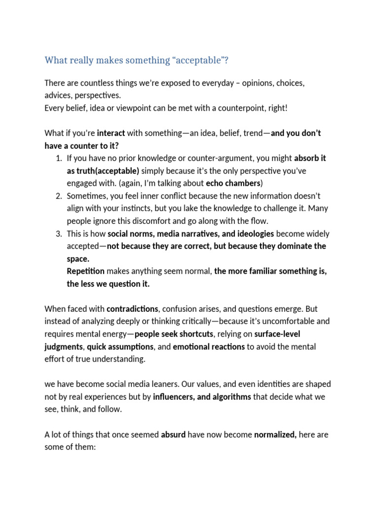 Understanding Acceptable Norms Today | PDF | Knowledge | Self Esteem