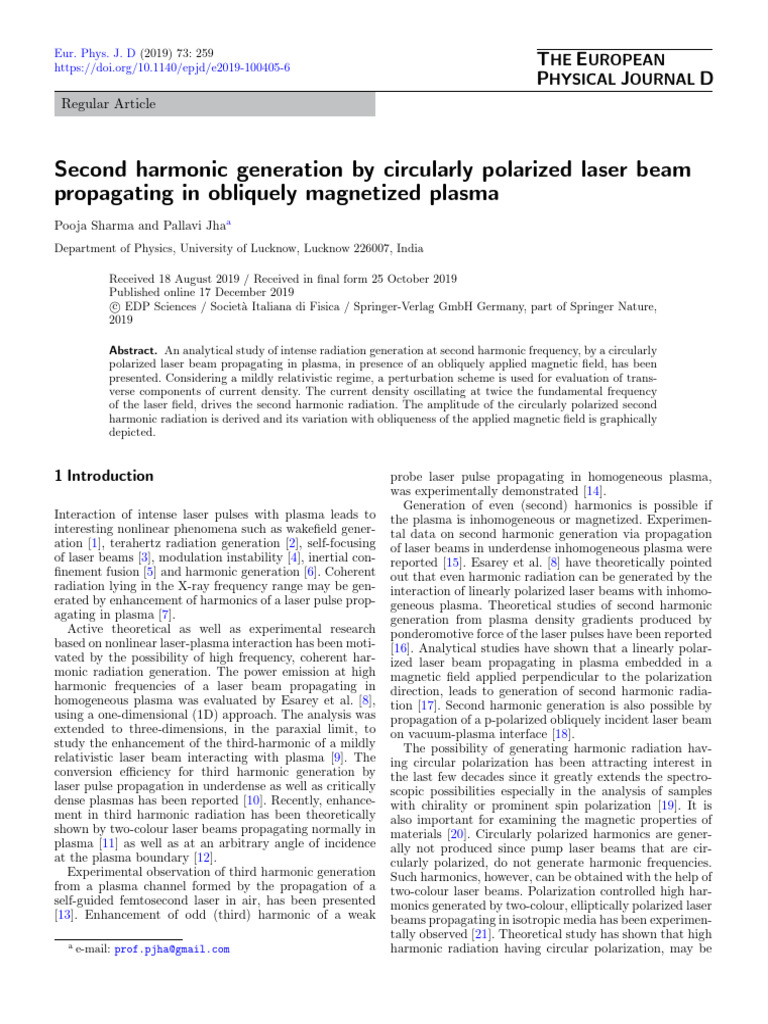Second Harmonic Generation in Plasma | PDF | Waves | Polarization (Waves)