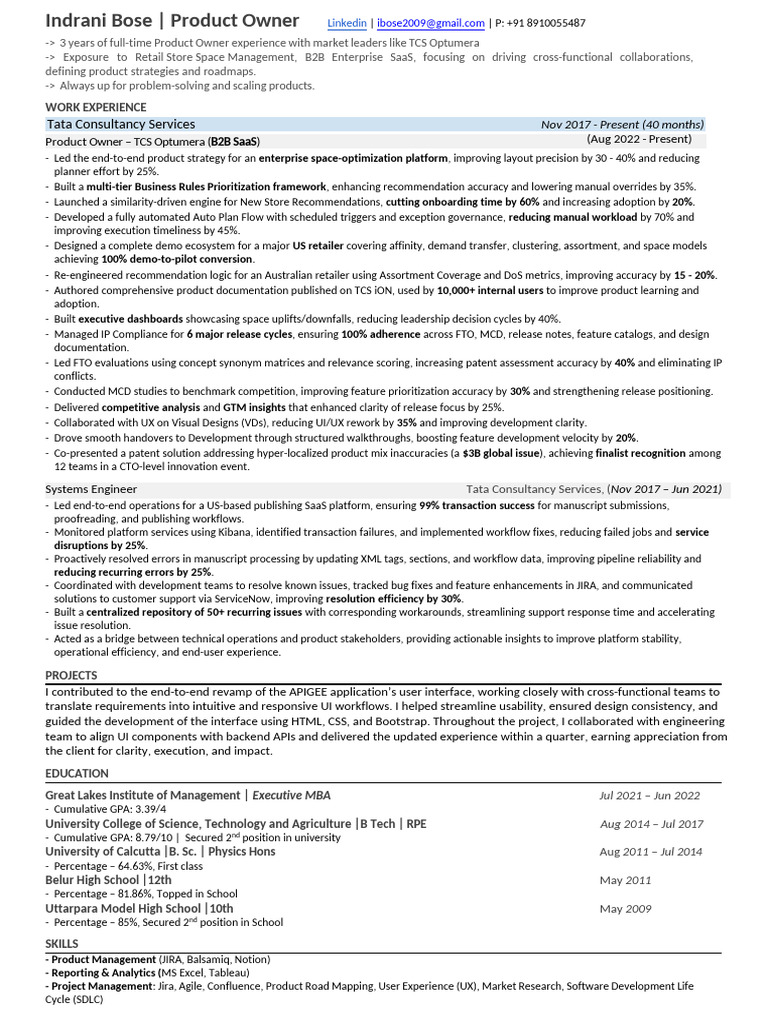Indrani Bose: Product Owner Profile | PDF | User Interface ...