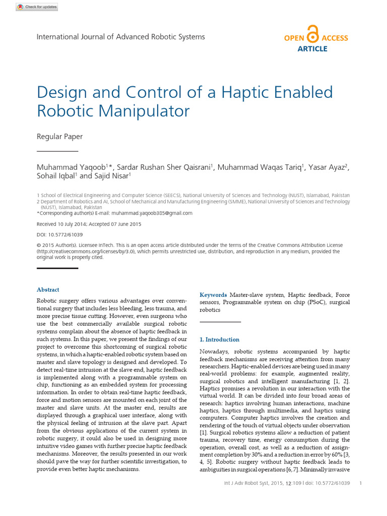 Yaqoob Et Al 2015 Design and Control of a Haptic Enabled Robotic ...
