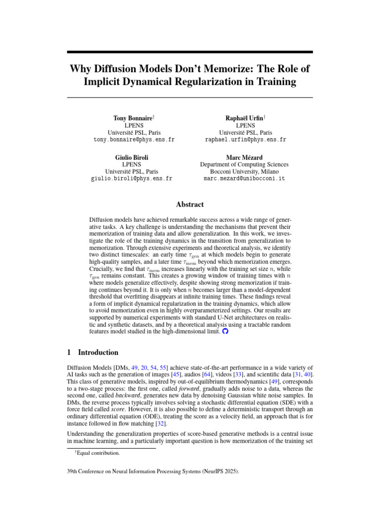 Why Diffusion Models Don't Memorize: The Role of Implicit Dynamical ...