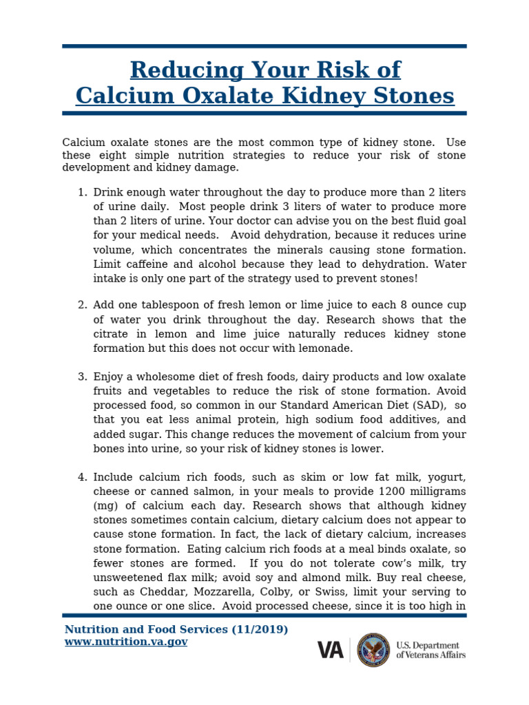 Reducing Your Riskof Calcium Oxalate Kidney Stones Part IVA112019 | PDF ...