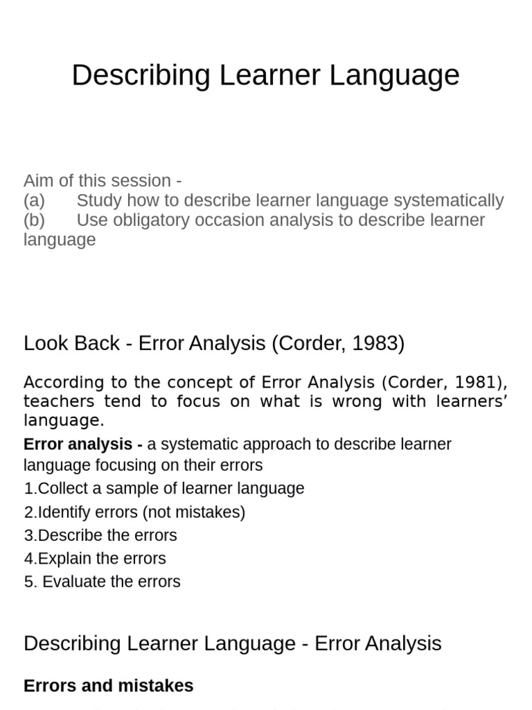 Week 5, 6 & 7 Describing Learner Language | PDF | Second Language ...
