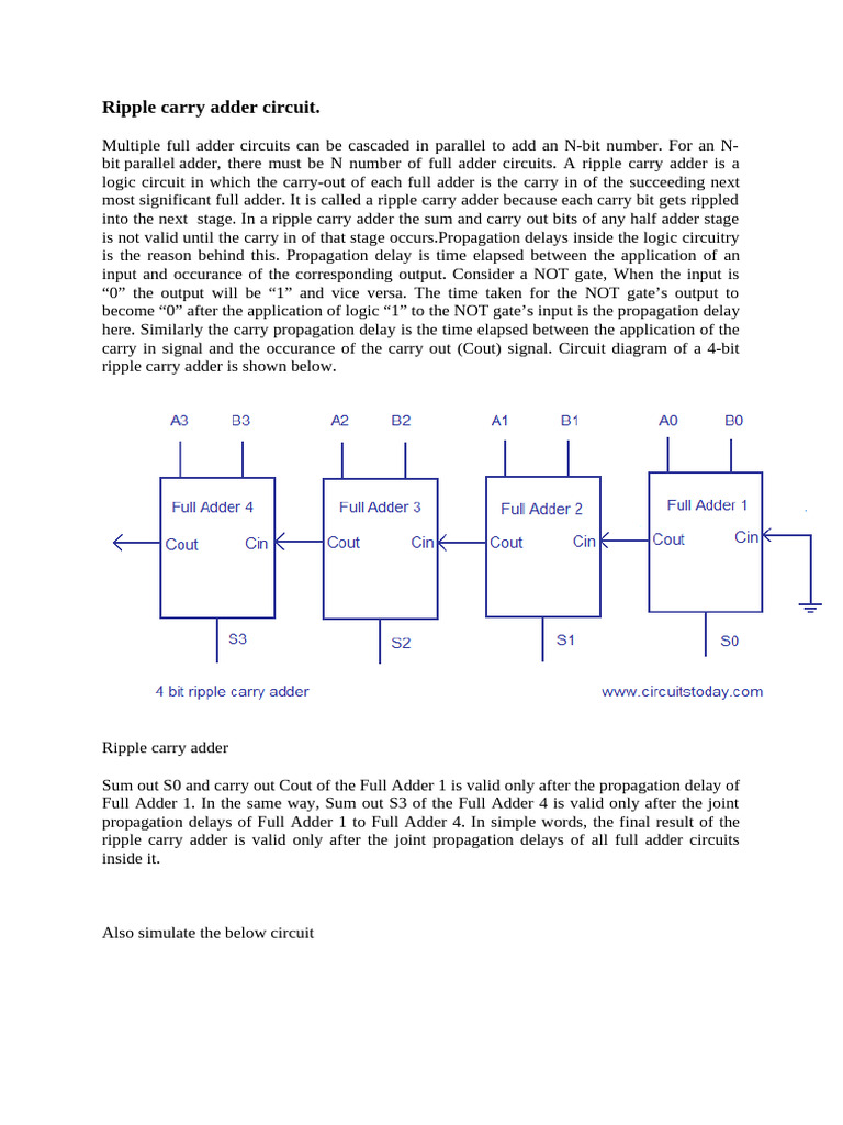 Ripple Carry Adder Circuit Explained | PDF