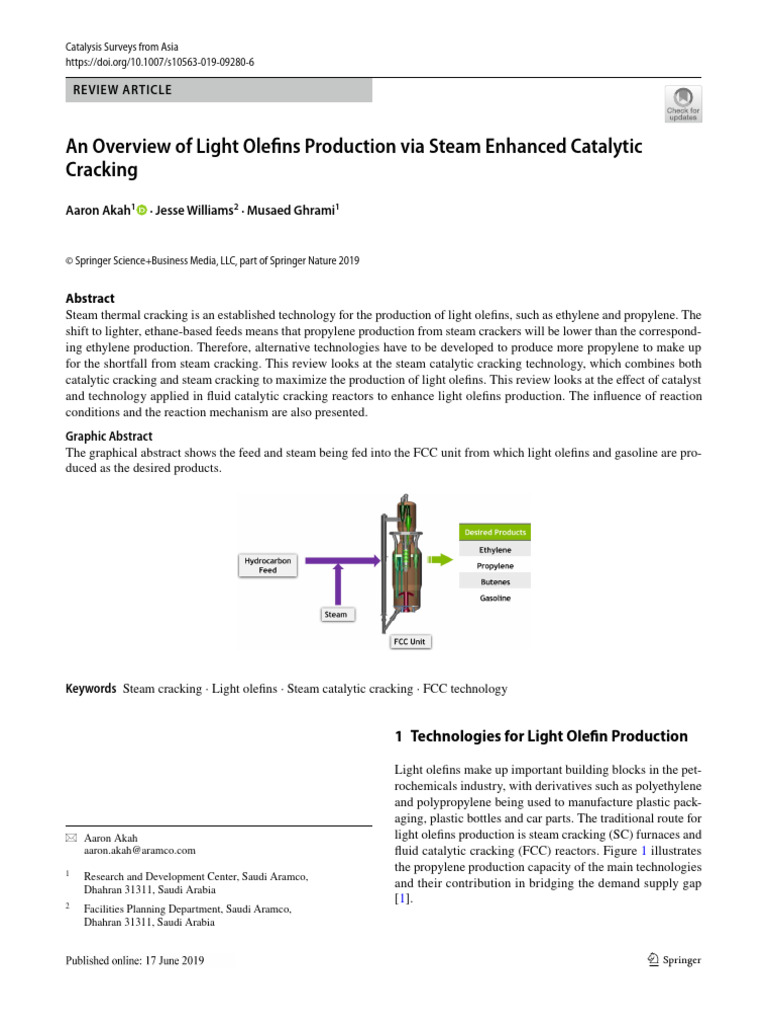 Light Olefins via Steam Catalytic Cracking | PDF | Cracking (Chemistry ...