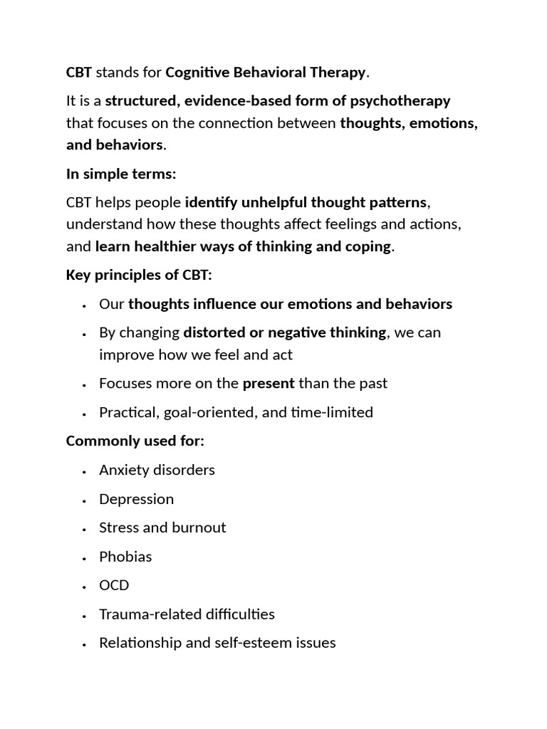 Understanding Cognitive Behavioral Therapy | PDF