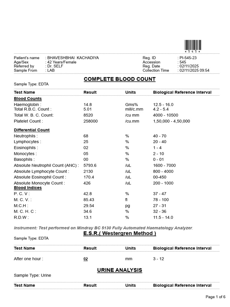 Complete Blood Count and Lab Results | PDF | Vitamin D | Cholesterol