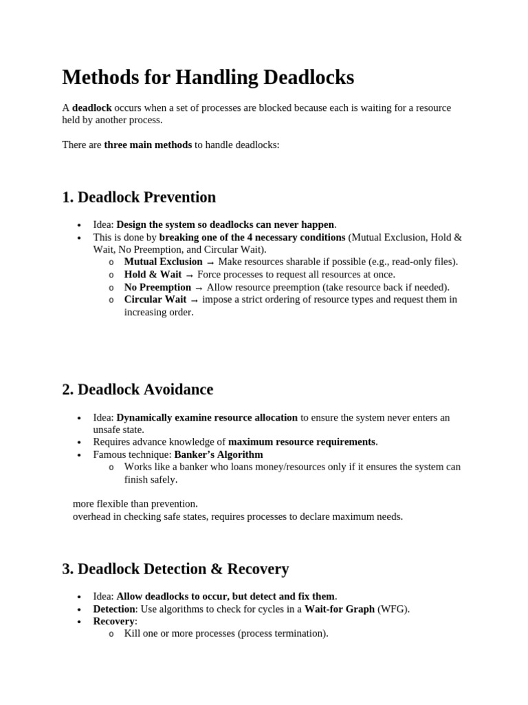 Deadlock Handling Methods Explained | PDF | Operating System Technology ...