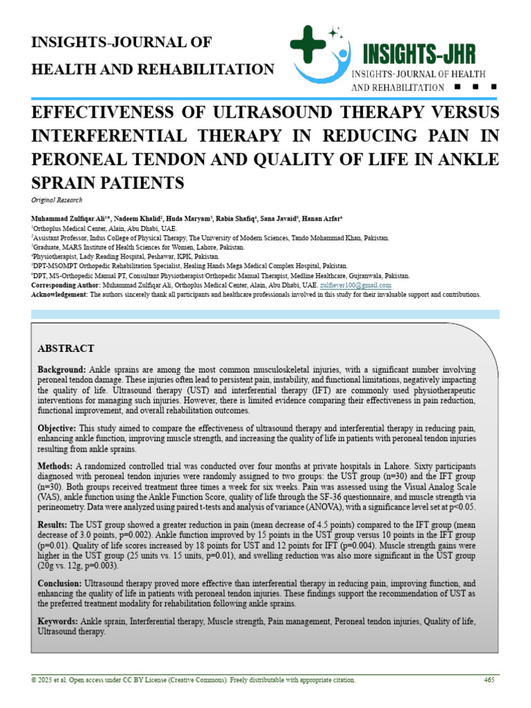 Ultrasound vs. Interferential Therapy for Ankle Sprains | PDF ...