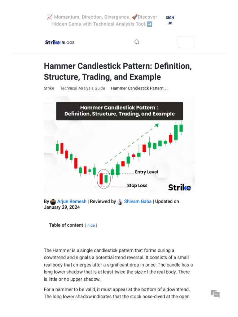 Hammer Candlestick Pattern Guide | PDF | Market Trend | Technical Analysis