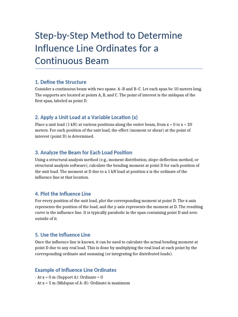 Step by Step Influence Line Ordinates | PDF