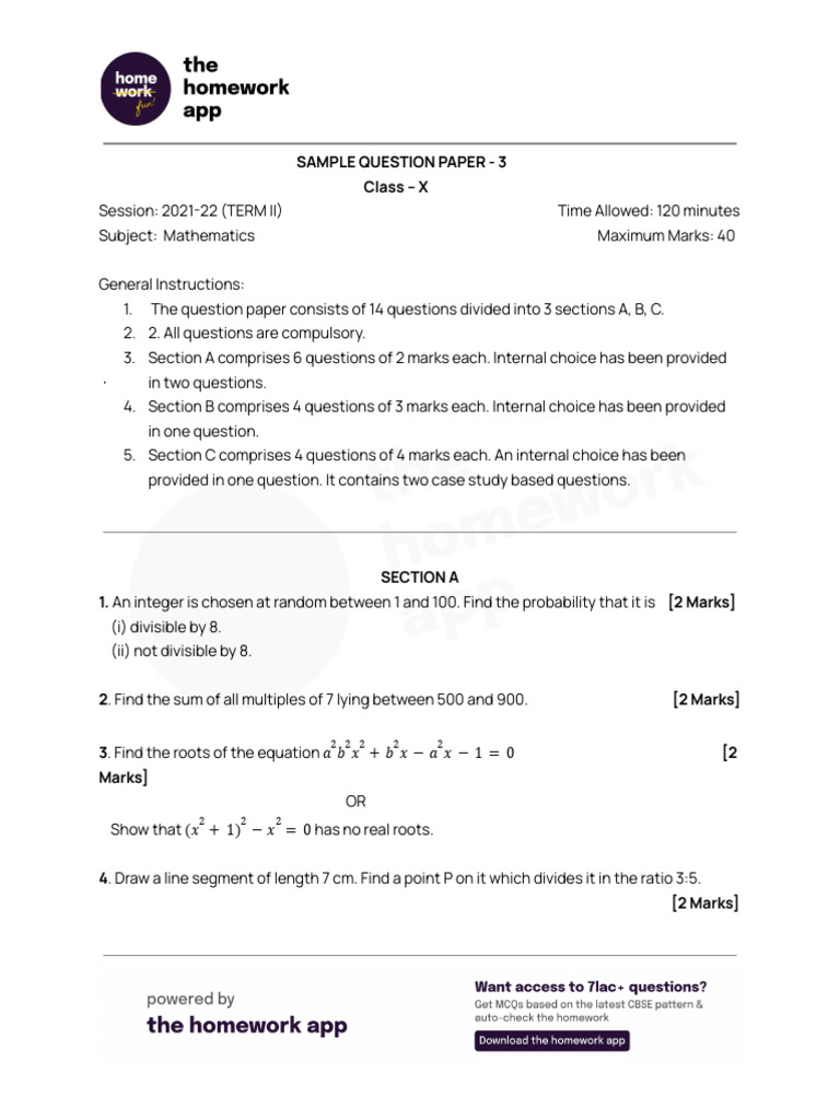 Sample Question Paper - 3 (24) | PDF | Circle | Mathematics