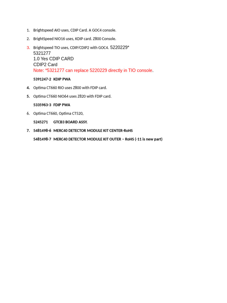 Brightspeed and Optima Console Card Uses | PDF