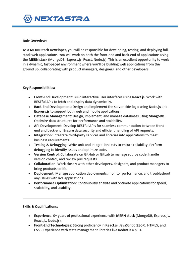 Junior MERN Stack Developer Role | PDF | Web Application | Databases
