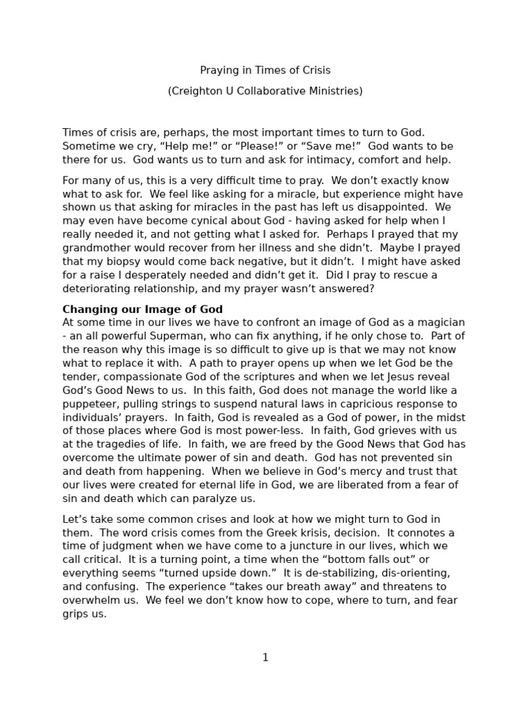 Prayer and Faith in Crisis Moments | PDF | Love | Eternal Life ...