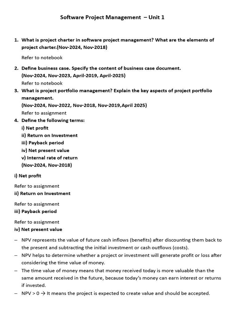 Software Project Management Essentials | PDF | Net Present Value ...