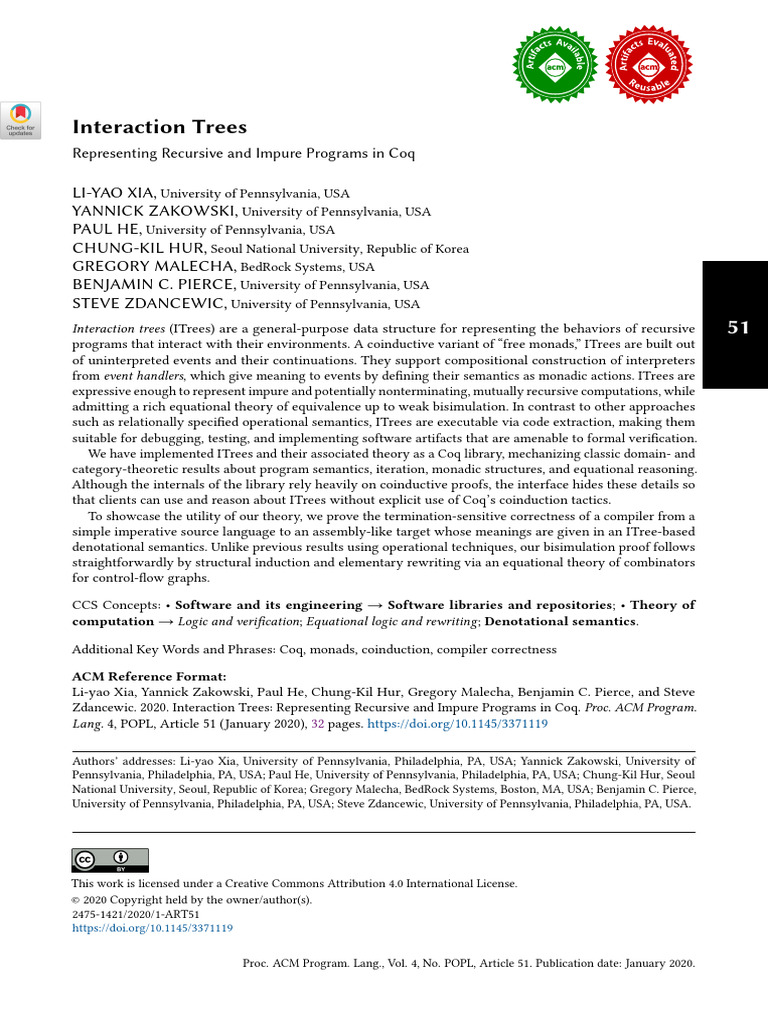 Interaction Trees - Representing Recursive and Impure Programs in Coq | PDF  | Syntax | First Order Logic