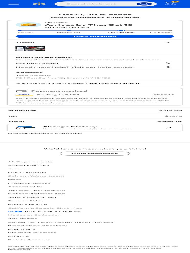 Walmart Order Confirmation Details | PDF