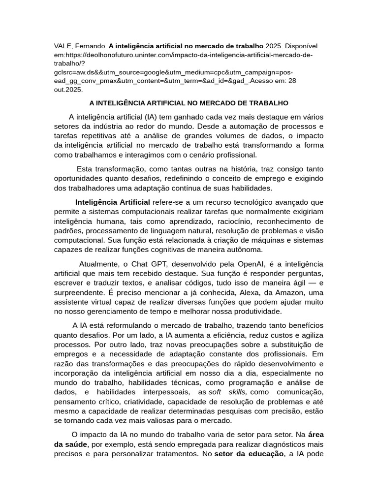 Impacto da IA no Mercado de Trabalho | PDF | Inteligência artificial ...