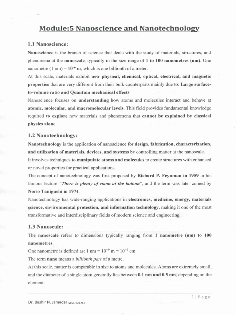 Scanned PDF Nanoscience & Nanotechnology Notes | PDF