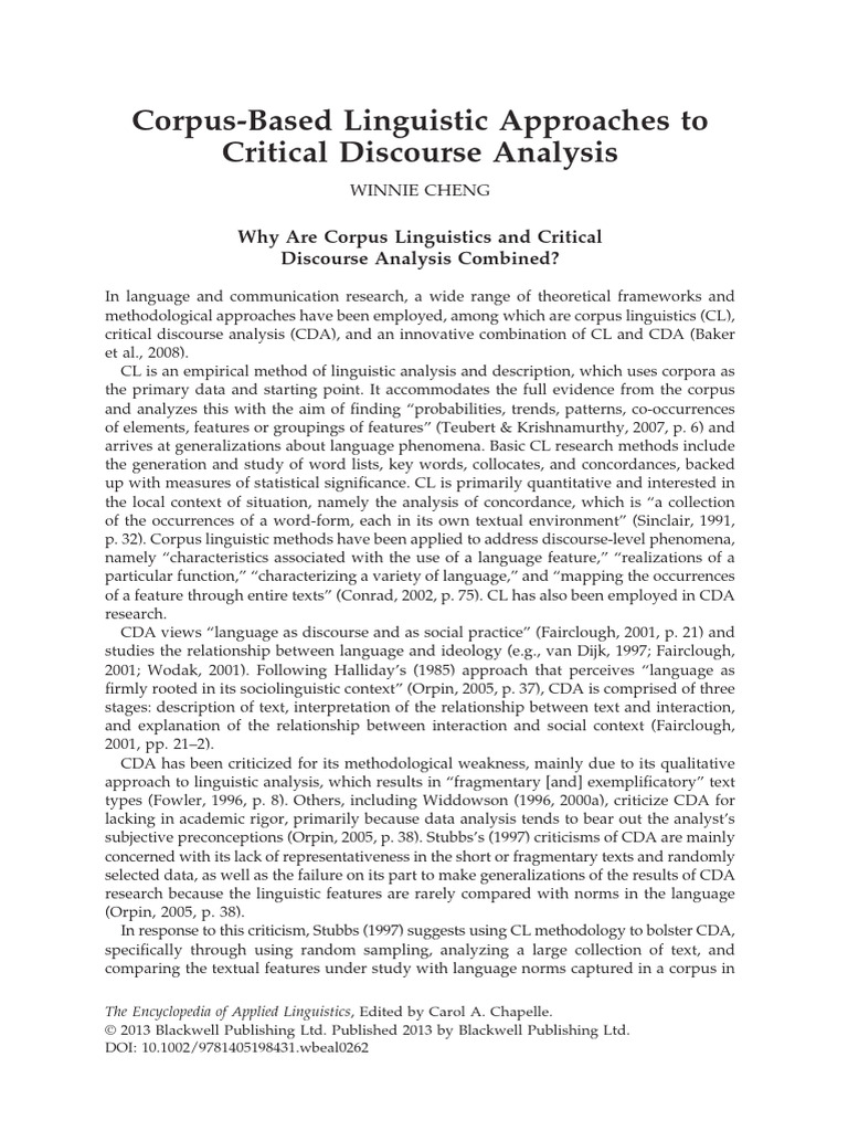 Corpus Linguistics in Critical Discourse Analysis | PDF | Linguistics ...