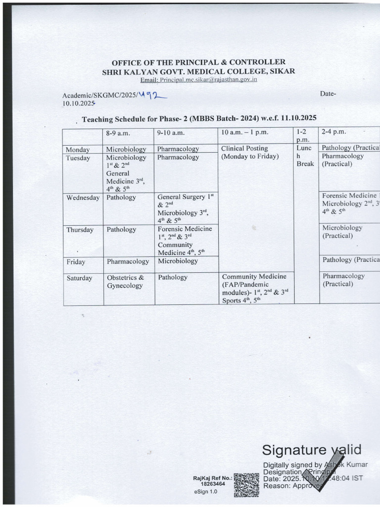 MBBS Phase-2 Teaching Schedule 2025 | PDF | Health Care | Medicine