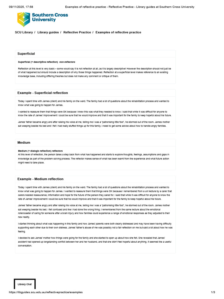 Reflective Practice Examples Guide | PDF | Psychological Resilience ...