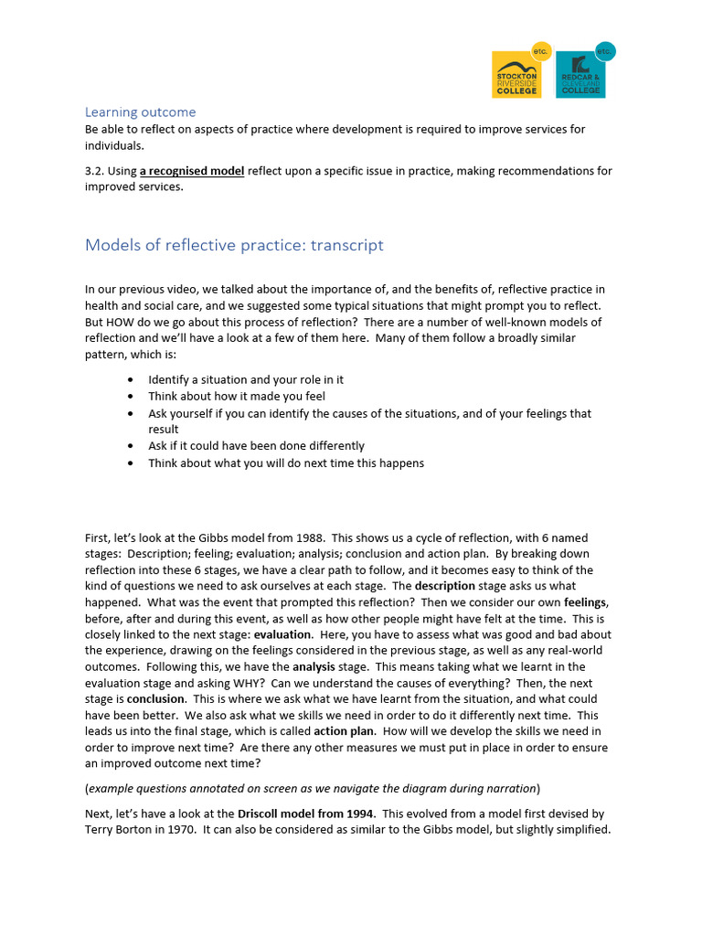 Reflective Practice Models Explained | PDF | Reflective Practice ...