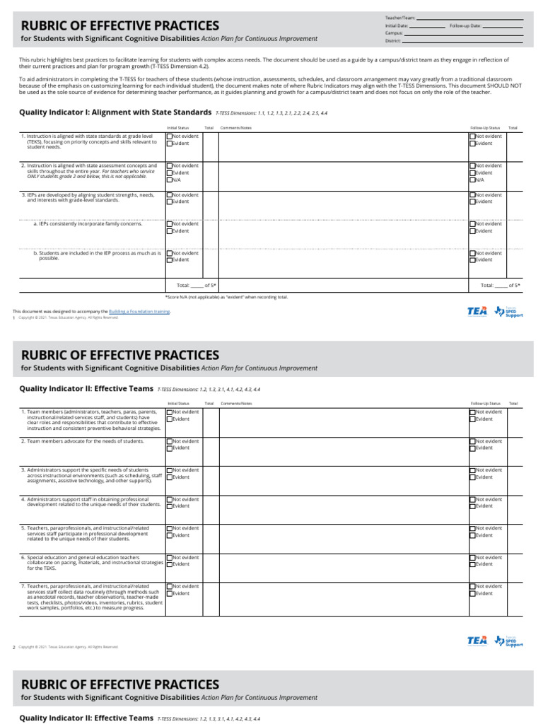 Rubric for Supporting Cognitive Disabilities | PDF | Individualized ...