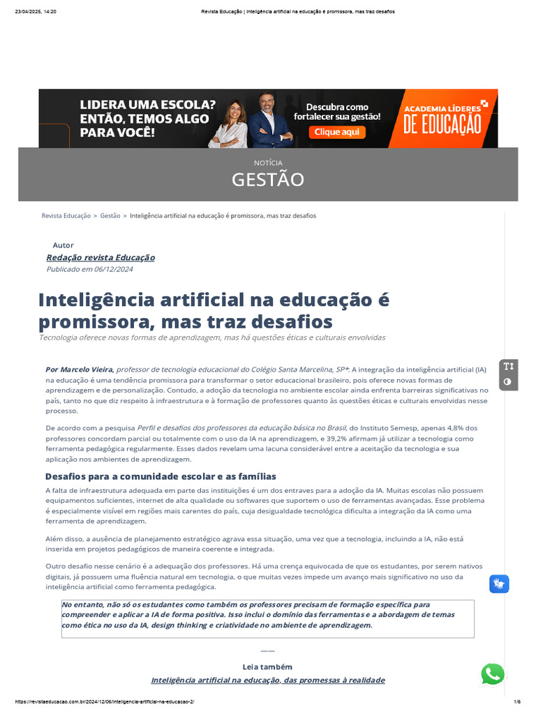 Desafios da IA na Educação Brasileira | PDF | Inteligência artificial ...