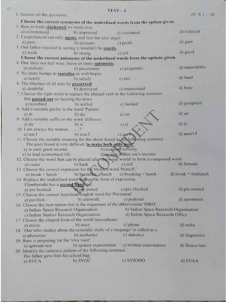 English Test Sheets | PDF