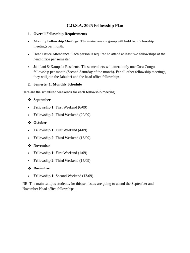 C.O.S.a. 2025 Fellowship Plan | PDF