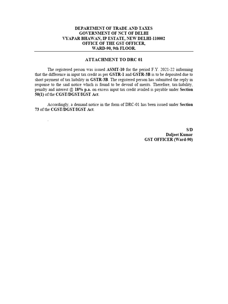 GST Demand Notice for Input Tax Credit | PDF