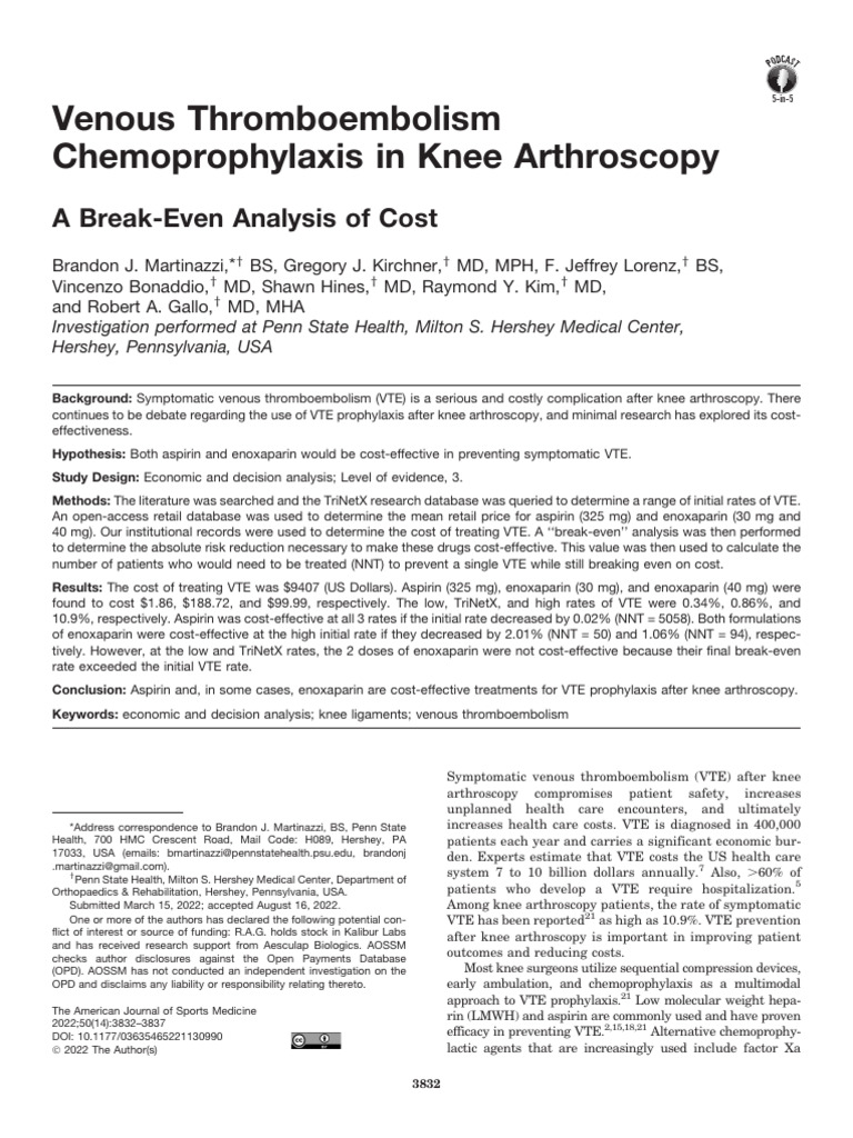 Photo inspiration: Picture Idea: Venous Thromboembolism Chemoprophylaxis In Knee Arthroscopy A Break
