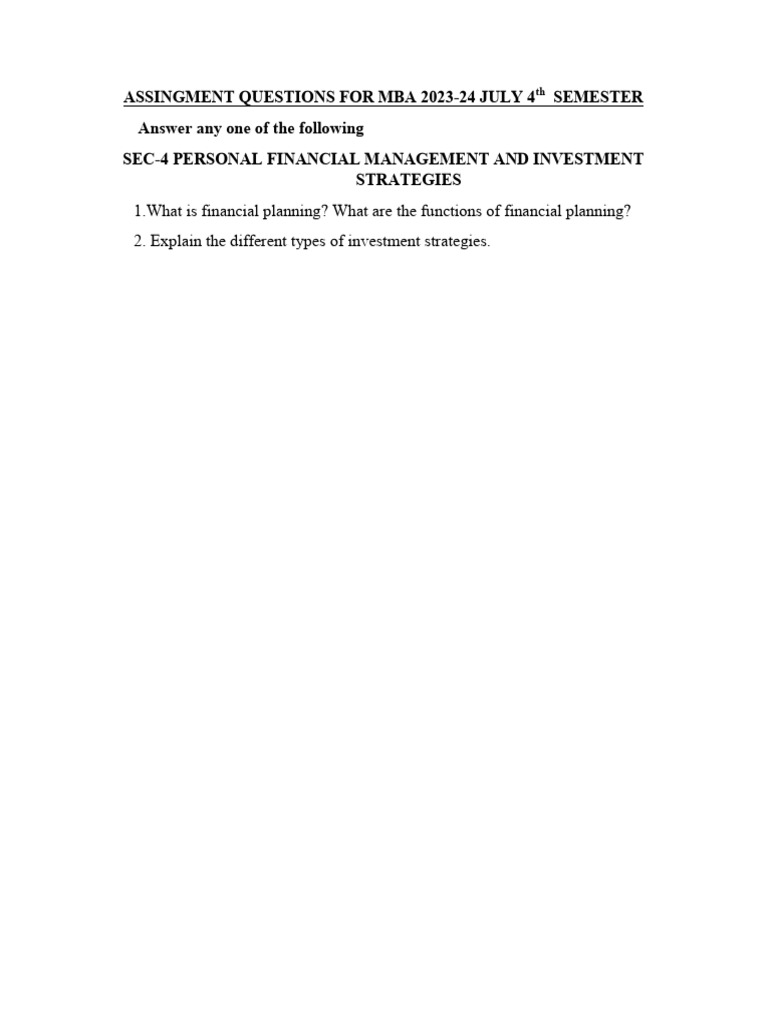 MBA 2023-24 Financial Management Questions | PDF