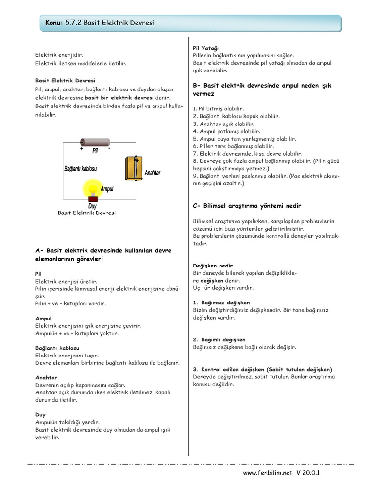5.7.2 Basit Elektrik Devresi Konu Anlatımı | PDF