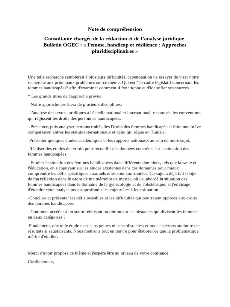 Femmes handicapées : enjeux et législation | PDF
