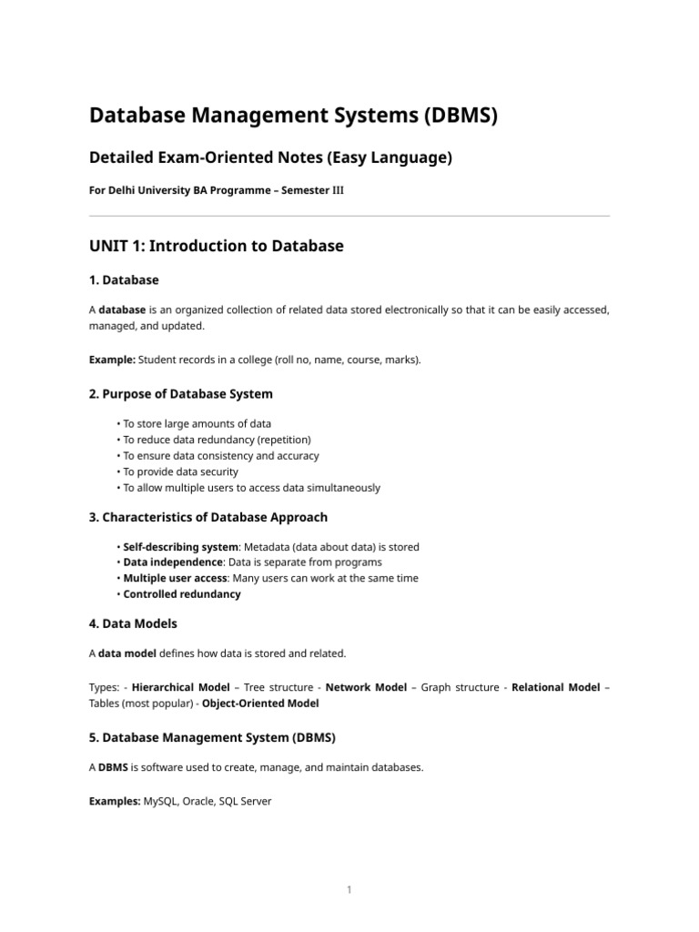 DBMS Exam Notes for Delhi University | PDF | Databases | Relational Model
