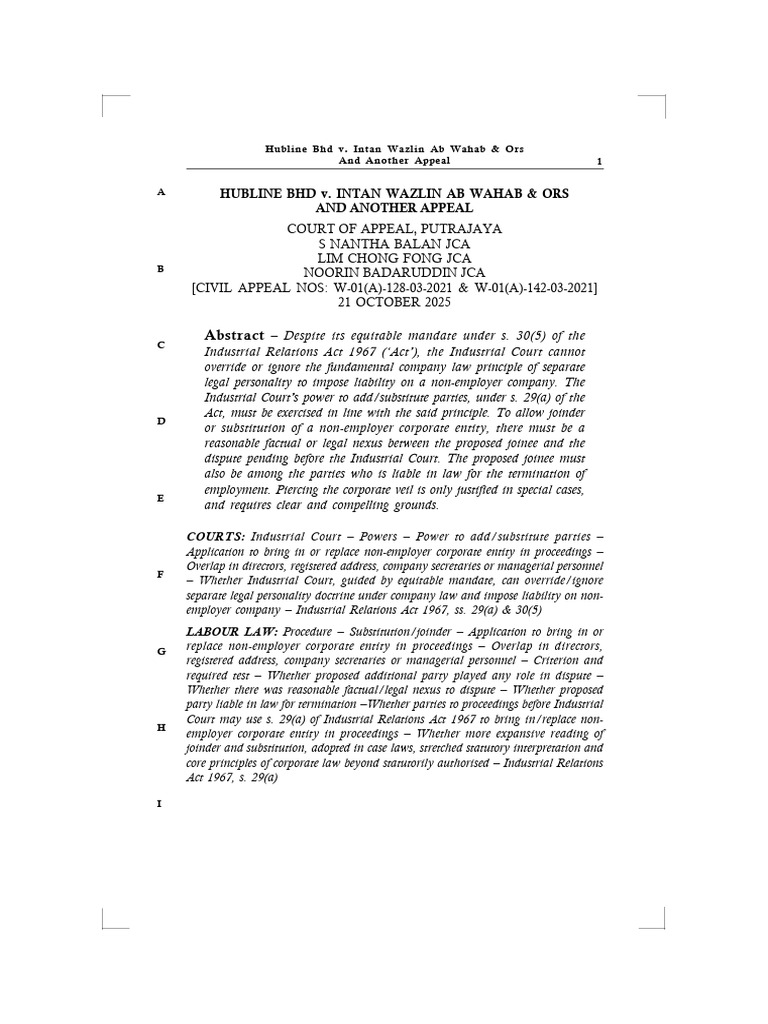 Hubline (2025) CLJ JT (15) Separate Legal Entity | PDF | Piercing The ...