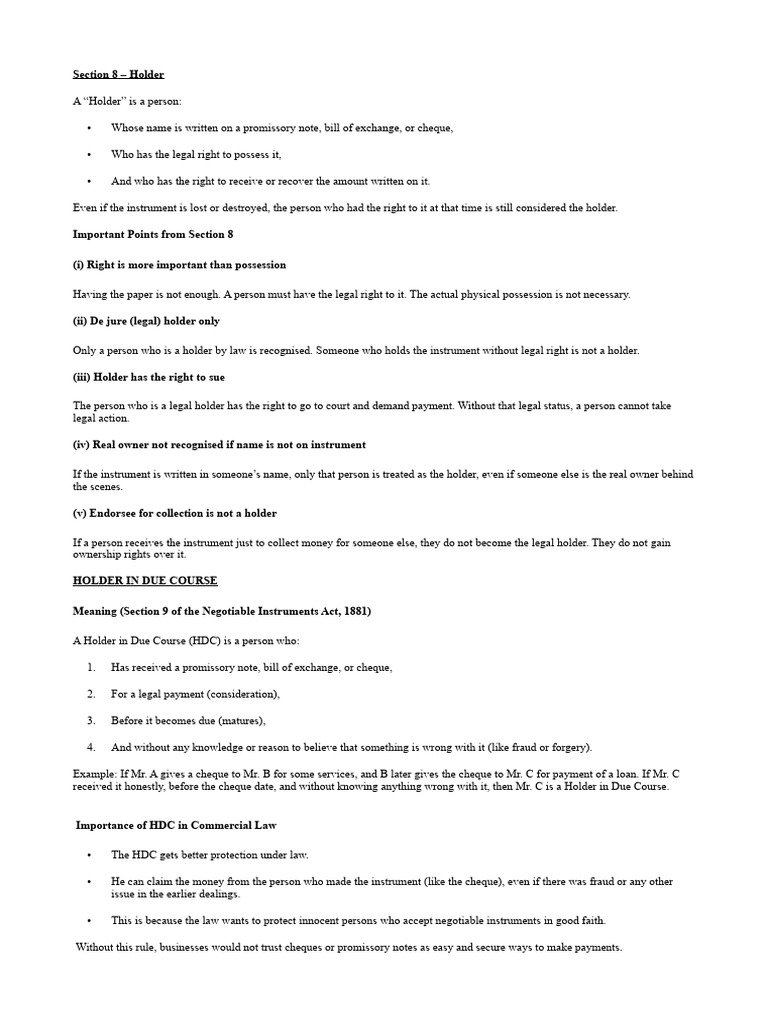 Understanding Holder and HDC Rights | PDF | Negotiable Instrument | Cheque