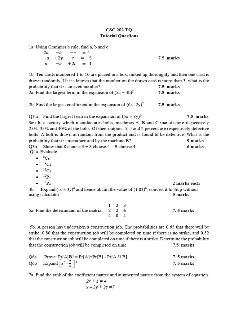 CSC 202 Tutorial Questions and Solutions | PDF | Discrete Mathematics ...