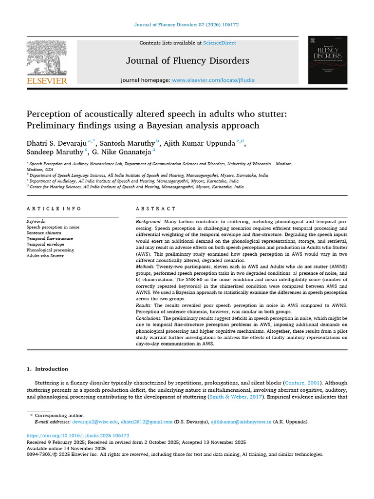 Speech Perception in Adults Who Stutter | PDF | Speech | Working Memory