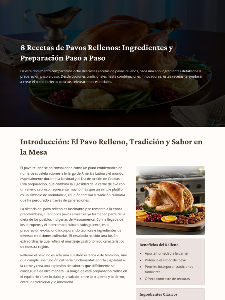 8 Recetas de Pavo Relleno Delicioso | PDF | Relleno | Cocinando
