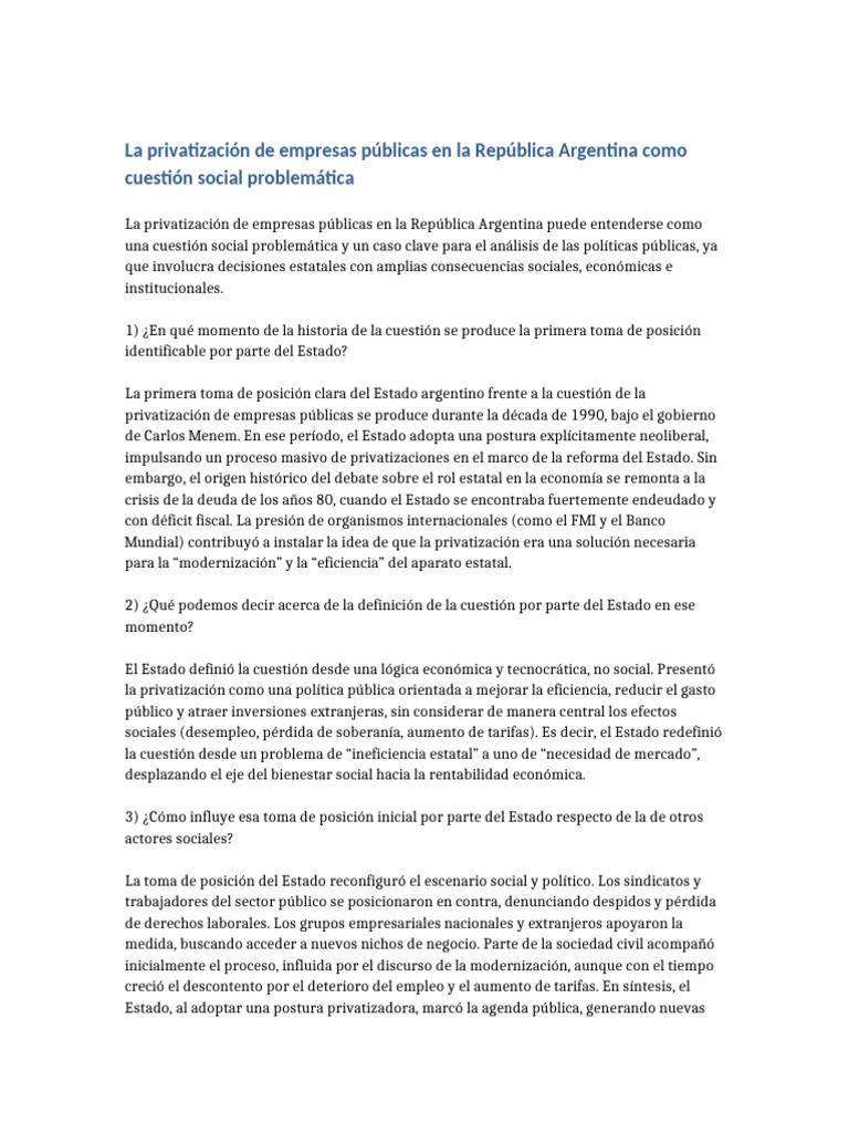 Privatizacion Empresas Publicas Argentina | PDF | Empresa de propiedad ...