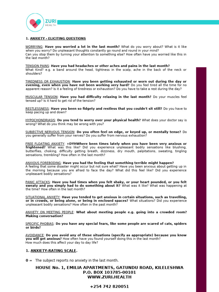 Anxiety and Depression Assessment Guide | PDF | Hallucination | Anxiety