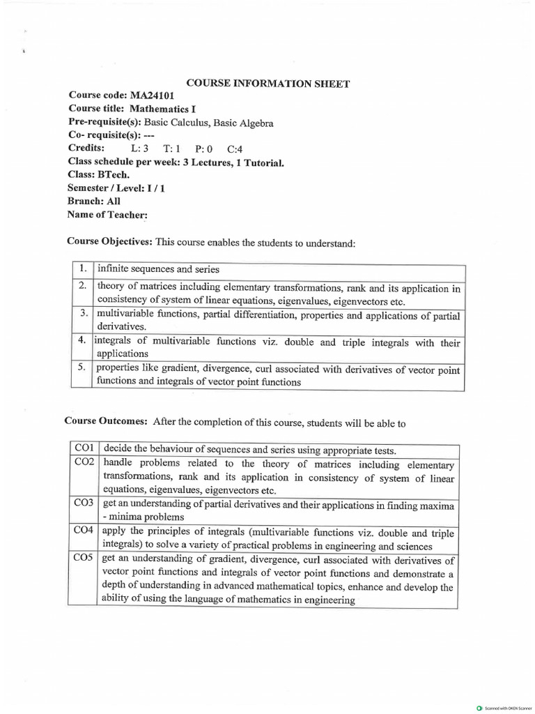 1st Year Syllabus of BTech | PDF