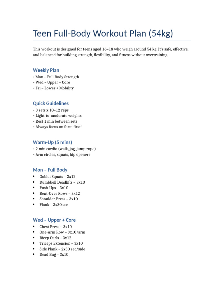 Mobile Teen Workout 54kg | PDF